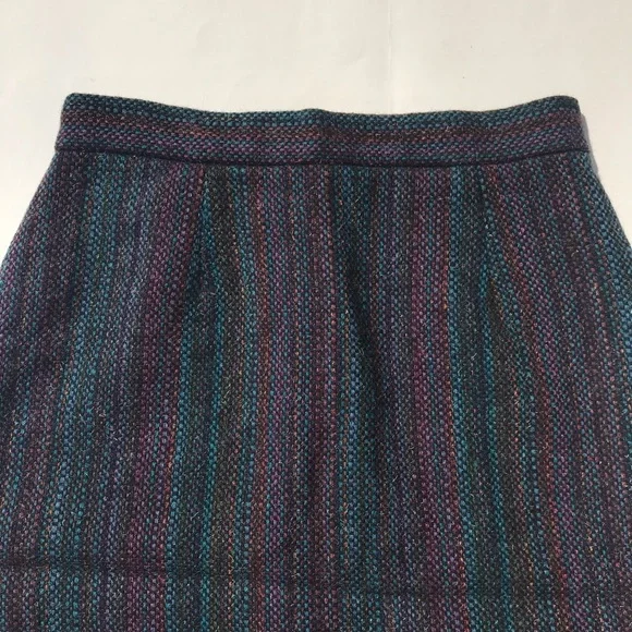 Vintage 70s Women’s Pencil Skirt Striped Teal Wool